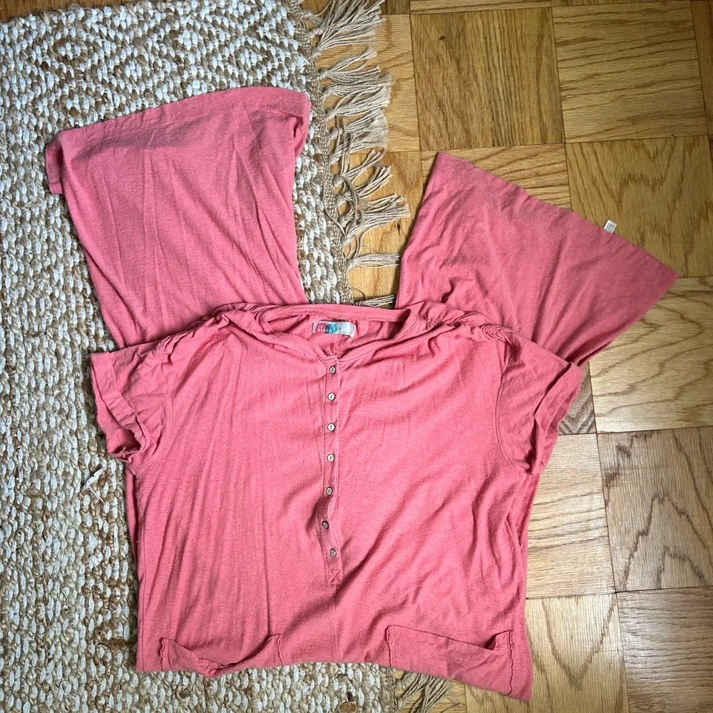 Free People Beach Coral Button-Front Jumpsuit M